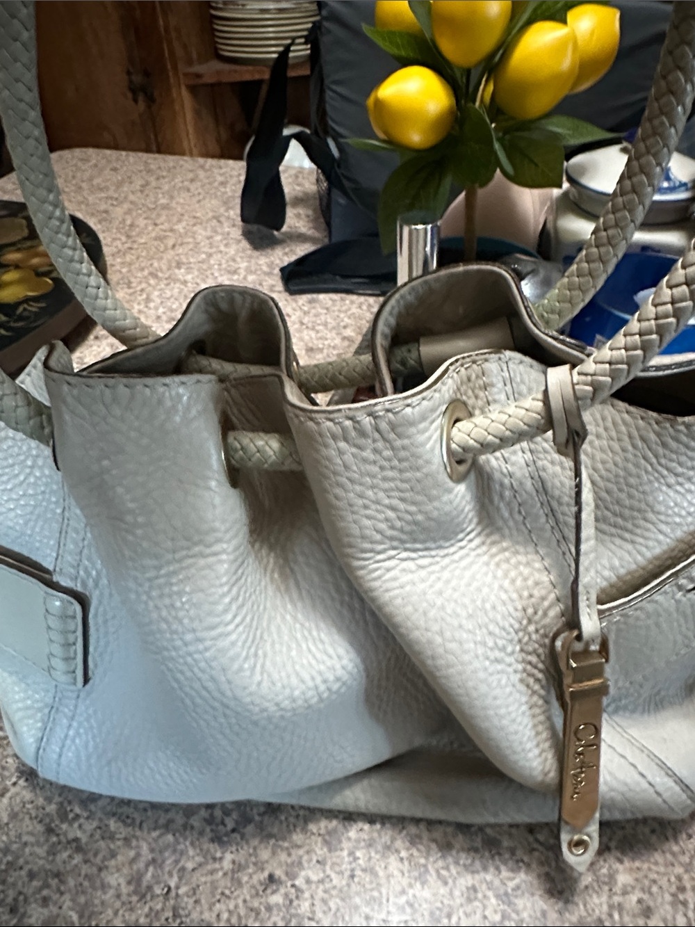 Cole Hahn Cream Leather Tote Bag